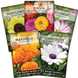 Sow Right Seeds - Flower Seed Garden Collection for Planting - 5 Packets Includes Marigold, Zinnia, Sunflower, Cape Daisy, and Cosmos - Wonderful Gardening Gift Photo, best price $10.99 ($2.20 / Count) new 2024