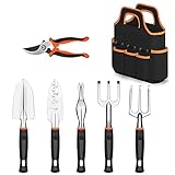 KUBABA Garden Tools Set 7 Pieces Heavy Duty Aluminum Gardening Kit with Soft Rubber Anti-Skid Ergonomic Handle with Storage Organizer Durable Storage Tote Bag Garden Gifts Tools for Men Women Photo, best price $17.99 new 2024
