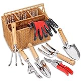 SOLIGT 8 Piece Garden Tool Set with Basket, Stainless Steel Extra Heavy Duty Gardening Hand Tools Kit with Wood Handle for Men Women Photo, best price $32.99 new 2024