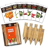 Pepper Seeds for Garden Planting - 8 Non-GMO Heirloom Pepper Seed Packets, Wood Gift Box & Plant Markers, DIY Home Gardening Gifts for Plant Lovers Photo, best price $19.90 new 2024