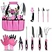 Photo Tesmotor Pink Garden Tool Set, Gardening Gifts for Women, 11 Piece Stainless Steel Heavy Duty Gardening Tools with Non-Slip Rubber Grip