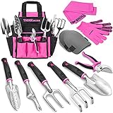 THINKWORK Pink Garden Tools, Gardening Gifts for Women, with 2 in 1 Detachable Storage Bag, Trowel, Transplanter, Rake, Weeder, Cultivator, Purning Shears and 3 Additional Protection Tools Photo, best price $35.99 new 2024