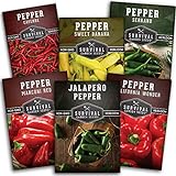 Survival Garden Seeds Six Peppers Collection - Cayenne, Jalapeño, Serrano, California Wonder, Marconi Red, & Sweet Banana Peppers - Sweet & Hot Varieties - Non-GMO Heirloom Vegetable Seed Vault Photo, best price $11.99 new 2024