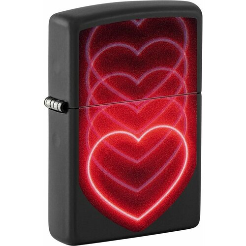 Зажигалка ZIPPO Hearts Design с покрытием Black Light, латунь/сталь, черная, матовая, 38x13x57 мм фотография