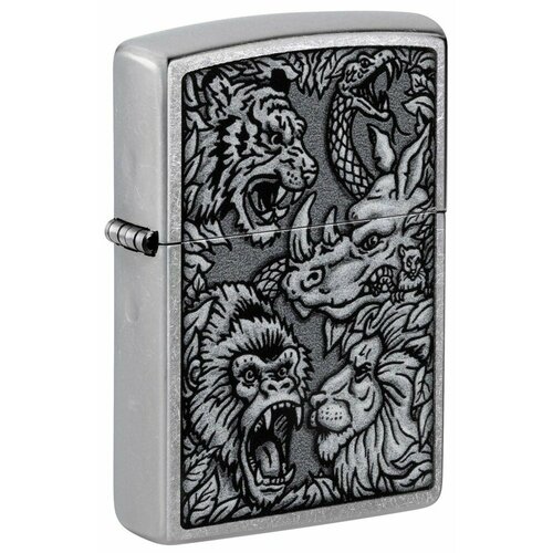 Зажигалка ZIPPO Jungle Design с покрытием Street Chrome, латунь/сталь, серебристая, 38x13x57 мм фотография