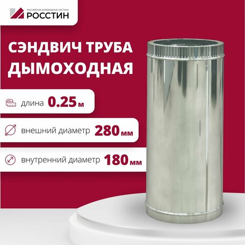 Труба сэндвич для дымохода изолированная L250 двухконтурная D180-280 (304-0,5/430-0,5) росстин фотография