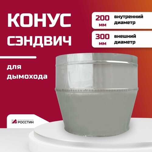 Оголовок конусный для дымохода D200-300 из неражавеющей стали 304-0,5/430-0,5 росстин фотография