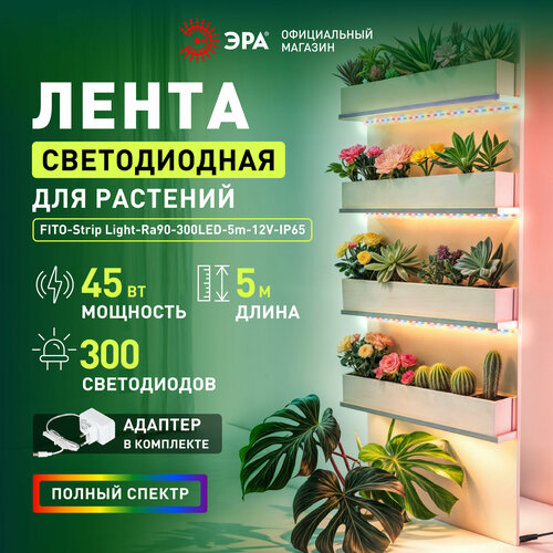 Светодиодная лента для растений рассады ЭРА FITO-Strip Light-Rа90-300LED-5m-12V-IP65 полного спектра 5 м, IP65 фотография