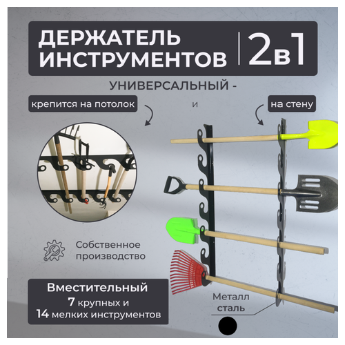 Благодатное земледелие Держатель потолочно-настенный для инструмента садовый Завиток черный фотография