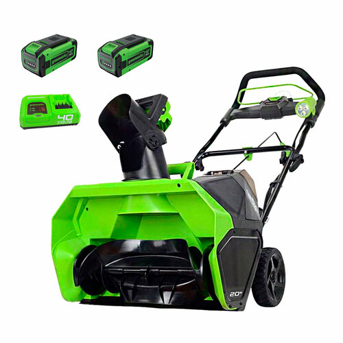 Снегоуборщик аккумуляторный Greenworks GD40STK8II 40V, бесщеточный, ширина 51 см, высота захвата 20 см, комплект 2 АКБ 8 Ач + быстрое ЗУ фотография