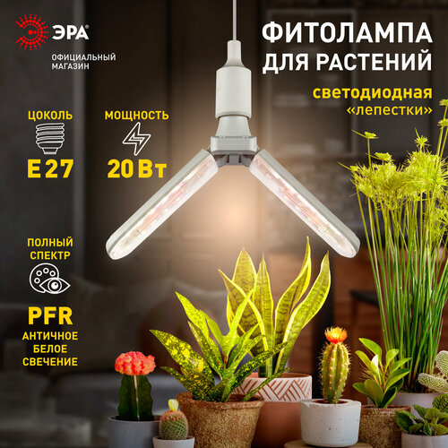 Фитолампа для растений светодиодная ЭРА GREEN LINE ФИТО-20W-PFR-E27-GR 2-х лепестковая полного спектра 20 Вт Е27 фотография