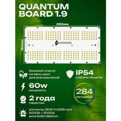 1.9 Садовая фитолампа quantum board для растений, цветов и рассады с пластиковым драйвером и подвесом / Светодиодная лампа фотография