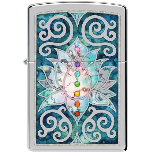 Оригинальная бензиновая зажигалка ZIPPO Classic 48592 Lotus Flower с покрытием High Polish Chrome - Цветок лотоса фотография