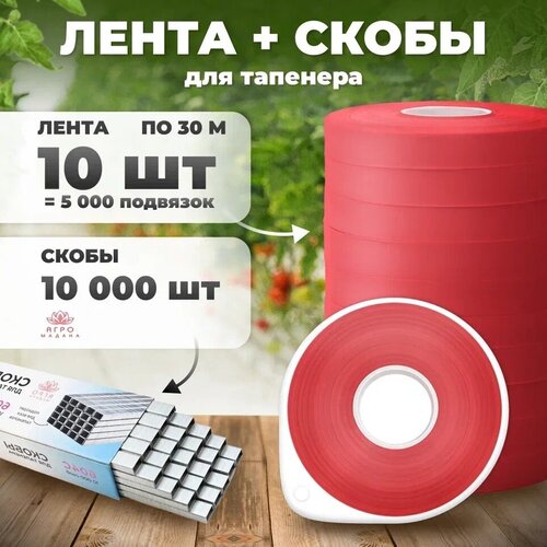 Лента для подвязки 30м. 150 мкр. 10 штук + скобы 10.000шт фотография