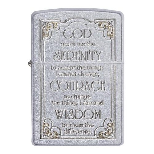 Оригинальная бензиновая зажигалка ZIPPO 28458 Serenity Prayer с покрытием Satin Chrome - Молитва о терпении фотография