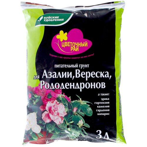 Грунт Буйские удобрения Цветочный рай для азалии, вереска, рододендронов коричневый, 3 л, 1.44 кг фотография