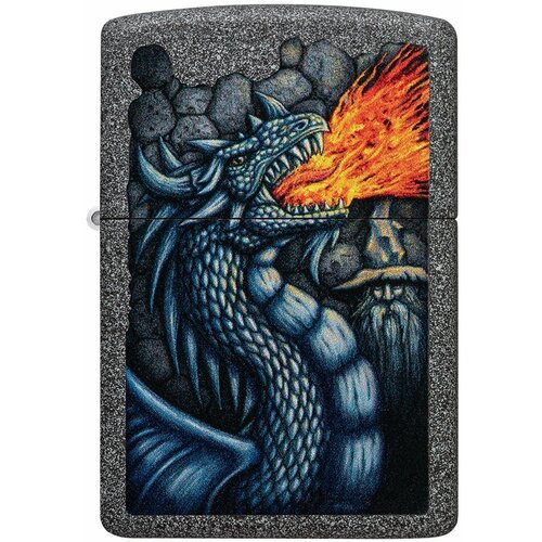 Оригинальная бензиновая зажигалка ZIPPO Classic 49776 Fiery Dragon с покрытием Iron Ston - Огнедышащий дракон фотография