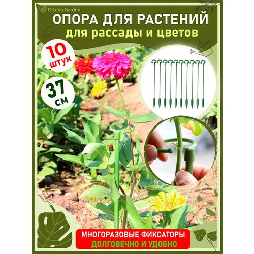 OlLena Garden / Опора для растений с кольцом и наконечником, набор пластиковых колышков с кольцом, 37см / 10 шт. фотография