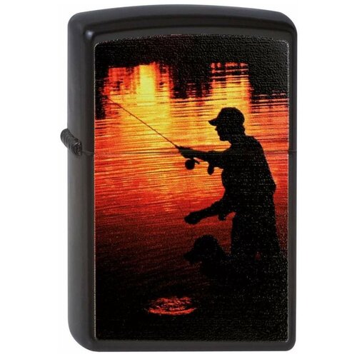 Оригинальная бензиновая зажигалка ZIPPO 218 FISHERMAN с покрытием Black Matte - Рыбак фотография