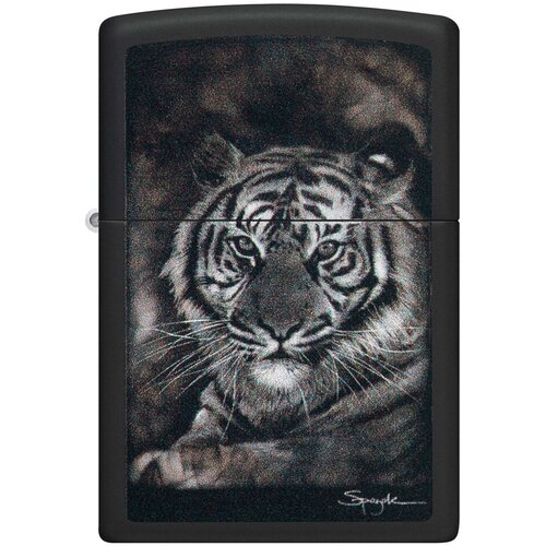 Оригинальная бензиновая зажигалка ZIPPO Classic 49763 Spazuk Design с покрытием Black Matte - Тигр Стивена Спазука фотография