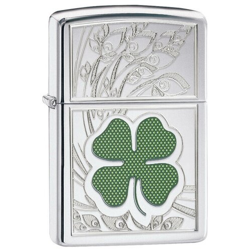 Оригинальная бензиновая зажигалка ZIPPO 24699 Shamrock Design с покрытием High Polish Chrome - Клевер фотография