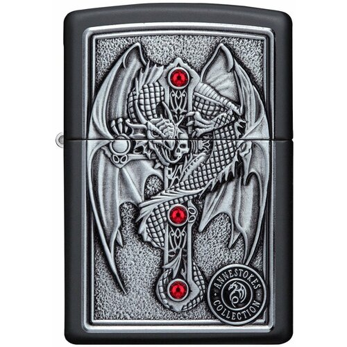 Оригинальная бензиновая зажигалка ZIPPO Classic 49755 Winged Dragon Cross Design с покрытием Black Matte - Крест с крылатым драконом Анны Стоукс фотография