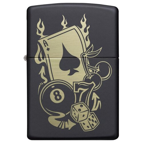 Оригинальная бензиновая зажигалка ZIPPO 49257 Gambling Design с покрытием Black Matte - Азартные Игры фотография