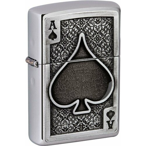 Зажигалка ZIPPO Ace Of Spades с покрытием Brushed Chrome, латунь/сталь, серебристая, 38x13x57 мм фотография