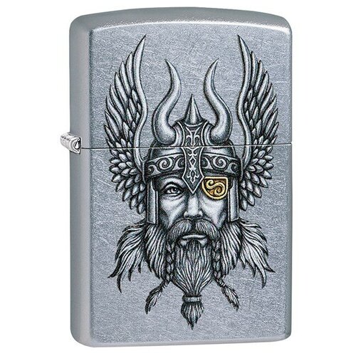 Зажигалка ZIPPO Viking Warrior с покрытием Street Chrome™, латунь/сталь, серебристая, 38x13x57 мм фотография