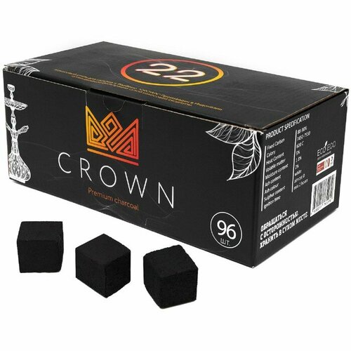 Crown Уголь для кальяна кокосовый CROWN, Краун, 96 кубиков, кубик 2.2 х 2.2 см фотография