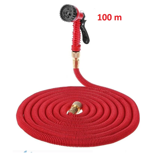 фотография Шланг садовый растягивающийся для полива Magic Garden Hose, с латунными разъемами и распылителем / 20 - 100 m, купить онлайн 2999 рубл