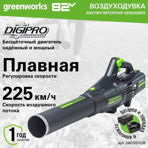 Воздуходув аккумуляторный Greenworks Арт. 2407007UB, 82V, бесщеточный, с 1хАКБ 5 Ач и ЗУ фотография