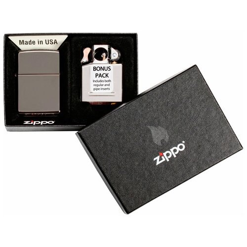 Оригинальный подарочный набор ZIPPO 29789: бензиновая зажигалка ZIPPO с покрытием Black Ice® + блок для трубок фотография