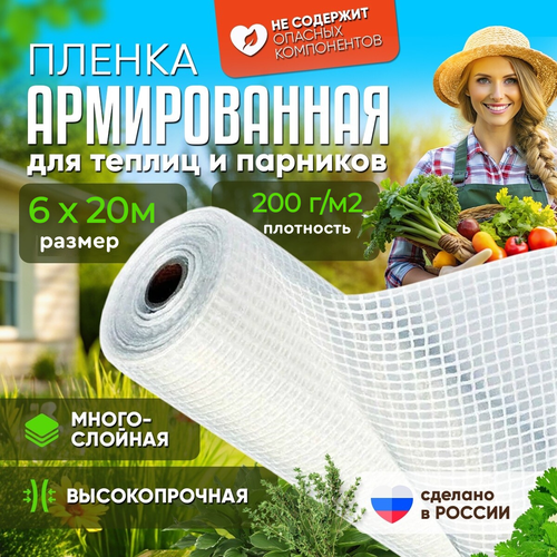 Армированная пленка для теплиц плотность 200г/2/м2 размер 6х20м фотография