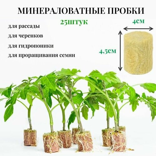 Минераловатные пробки 25шт 45*40мм из агроваты для выращивания рассады, укоренения черенков, проращивания семян , гидропоники фотография