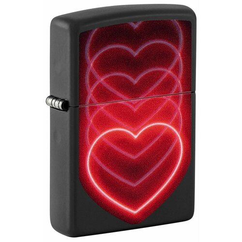 Зажигалка ZIPPO Hearts Design с покрытием Black Light, латунь/сталь, черная, матовая, 38x13x57 мм фотография