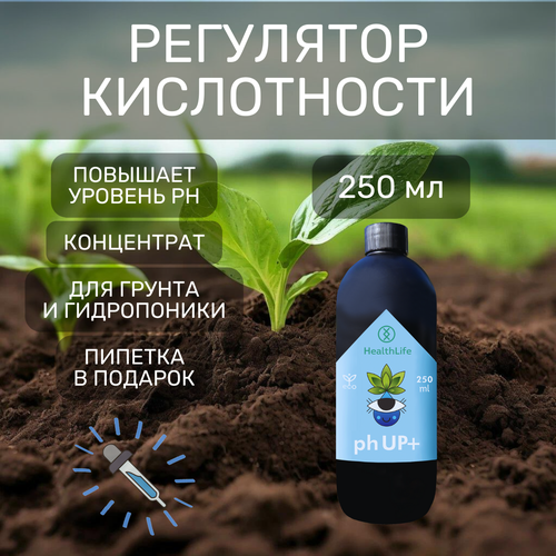 Буферный раствор регулятор кислотности HealthLife pH UP + плюс для повышения 250 мл для гидропоники и грунта фотография