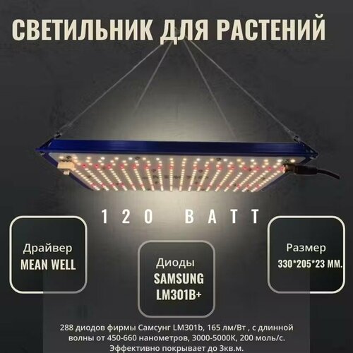 Светильник для растений- фитолампа; Qкwin quantum board (квантум борд), 120 ватт Mean Well, диоды Samsung LM-301B, 288 штук. Полный спектр ИК УФ фотография