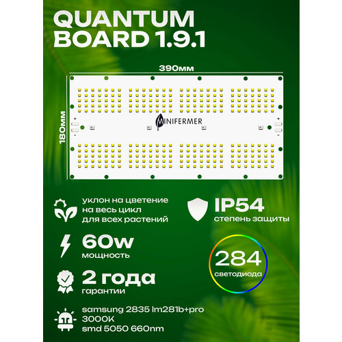 1.9.1 Садовая фитолампа quantum board для растений, цветов и рассады с пластиковым драйвером и подвесом / Светодиодная лампа фотография