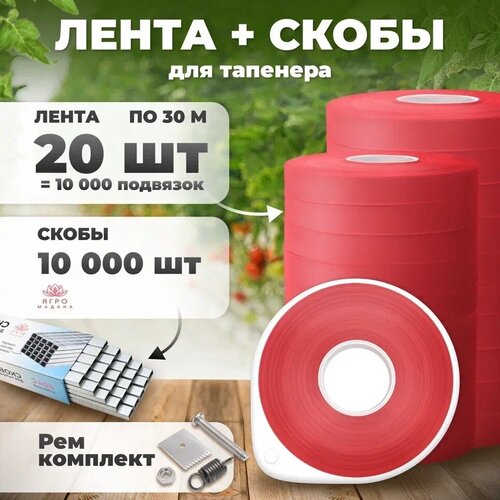 Лента для подвязки 30м. 150 мкр. 20 штук + скобы 10.000шт + ремкомплект фотография