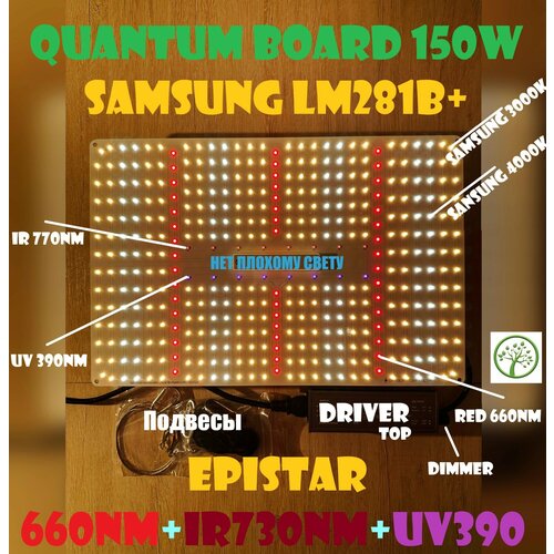 Новинка Светильник для растений 150 ватт фитолампа Quantum board (Квантум борд) SL1000pro, диоды самсунг LM281B+ драйвер с регулировкой яркости фотография