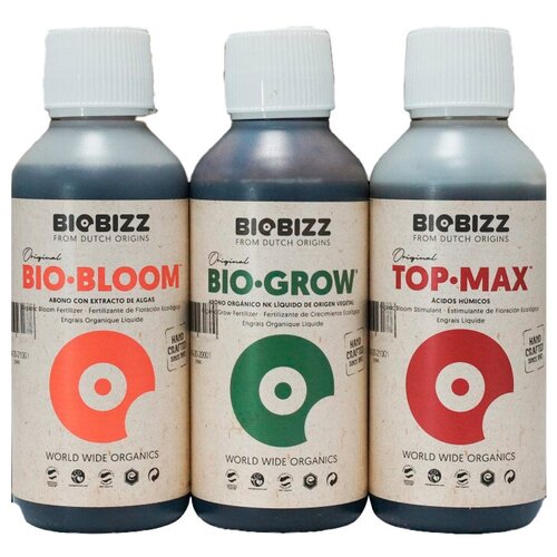 Комплект удобрений BioBizz Pack Indoor (Bio-Grow + Bio-Bloom + Top-Max) 3шт по 250мл фотография