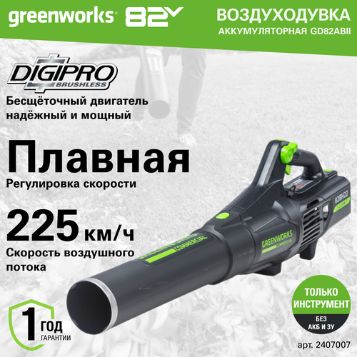 Воздуходув аккумуляторный Greenworks Арт. 2407007, 82V, бесщеточный, без АКБ и ЗУ фотография