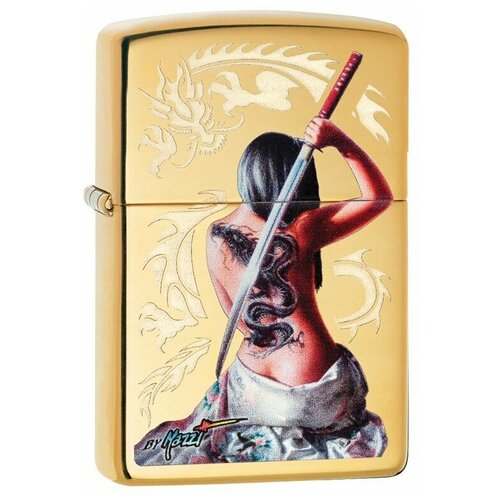 фотография Зажигалка Zippo Mazzi® с покрытием High Polish Brass, 29668 бензиновая, купить онлайн 10530 рубл