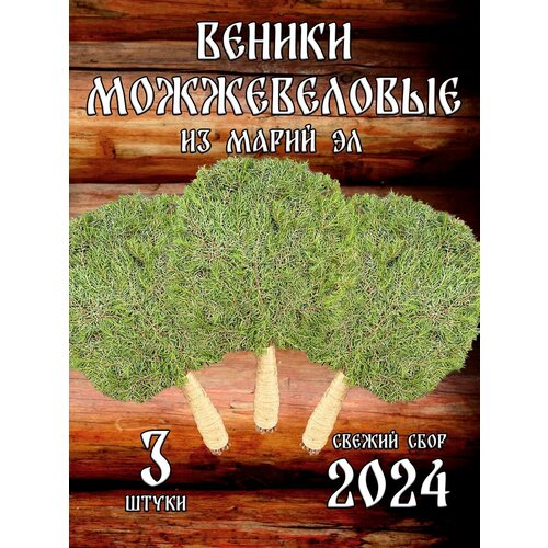 Можжевеловые веники для бани из Марий Эл с ручкой из джута в коробке 3 штуки фотография