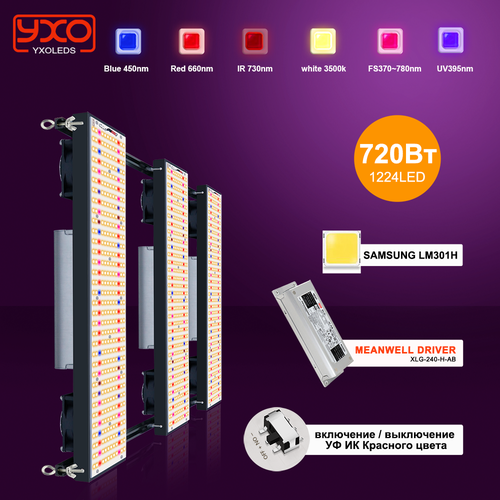 фотография Samsung Lm301h 720W Quantum Board LED grow Light полный спектр 2.9Umol / J bead DIY с красным выключателем включения, купить онлайн 47199 рубл