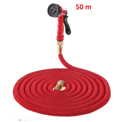 фотография Шланг садовый растягивающийся для полива Magic Garden Hose, с латунными разъемами и распылителем / 10- 50 m, купить онлайн 1899 рубл